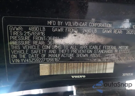 2007 Volvo Xc70 2.5T from USA, damaged, VIN YV4SZ592271266167